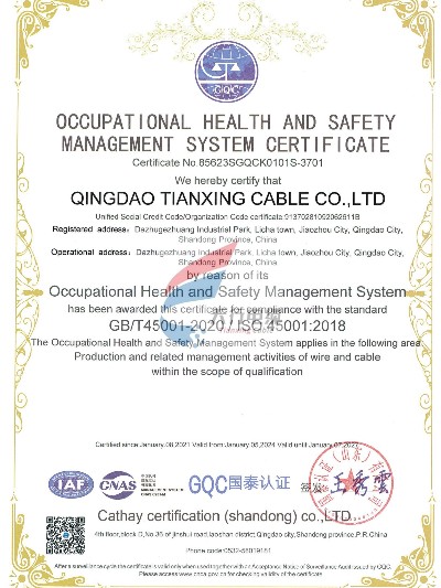 职业健康安全管理管理体系认证证书（英）